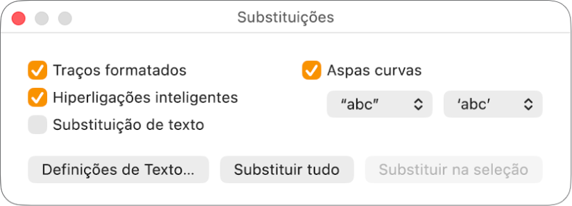 Janela “Substituições”.