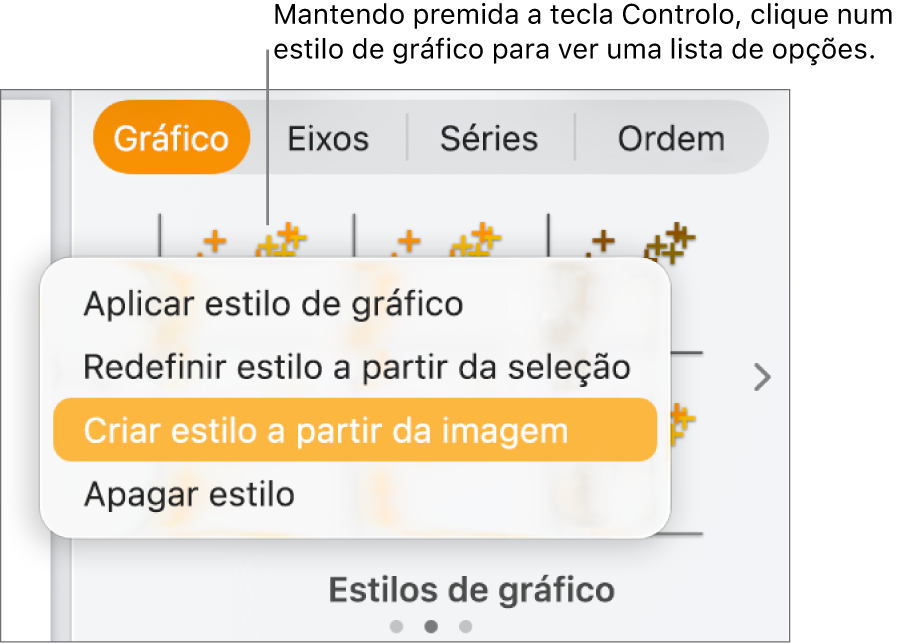 Menu de atalhos de estilo de gráfico.
