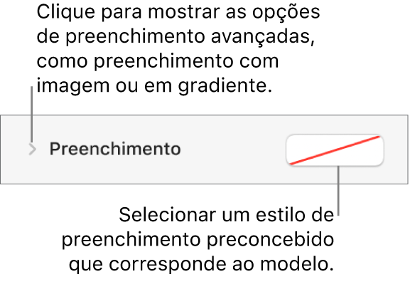 Controlos para selecionar uma cor de preenchimento.