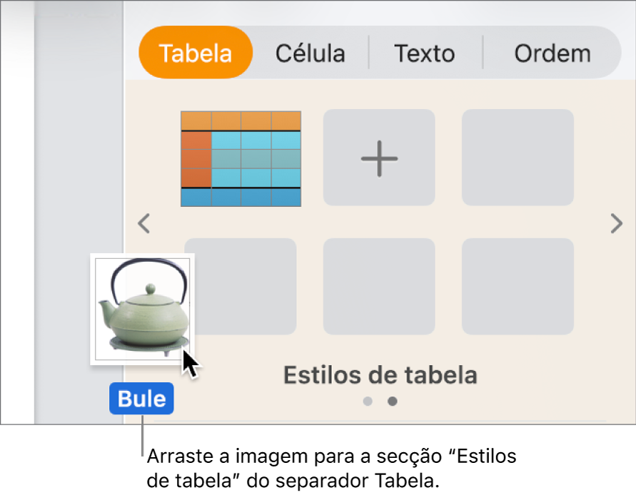 Arrastar uma imagem para o painel de estilos de tabela para criar um novo estilo.