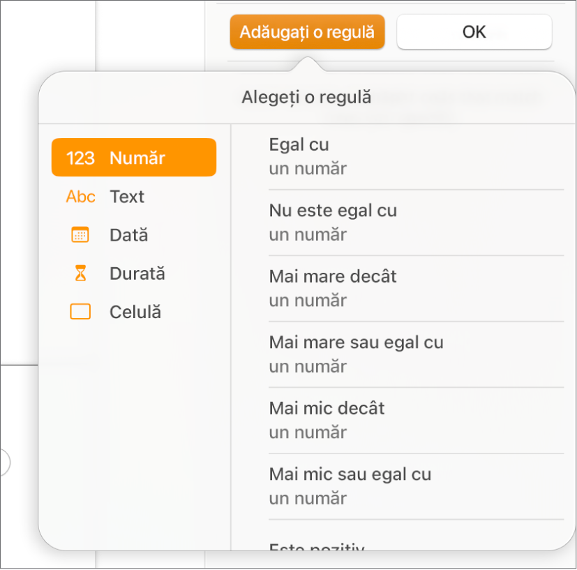 Butoane pentru crearea regulilor de evidențiere condiționată a celulei.