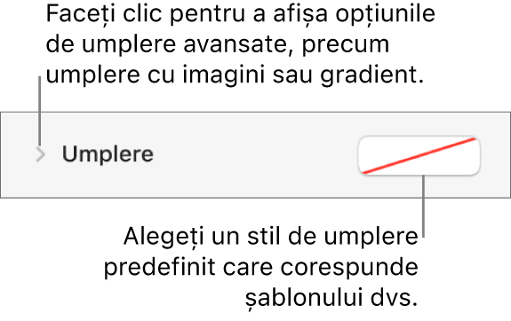 Comenzi pentru alegerea unei culori de umplere.