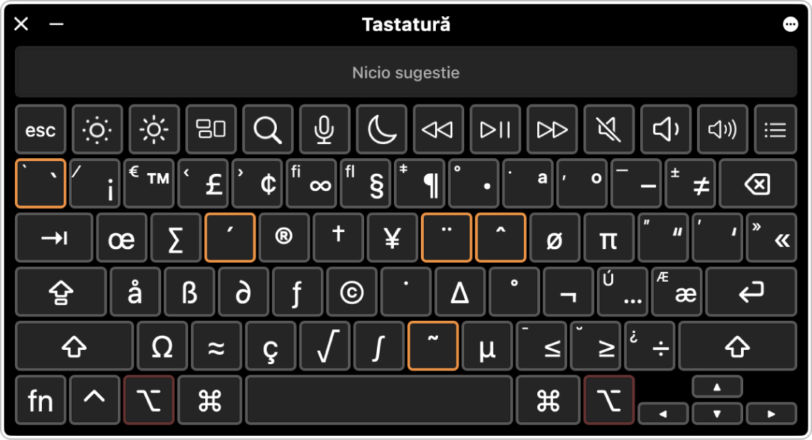 Observator tastatură deschis, cu cheile moarte evidențiate.