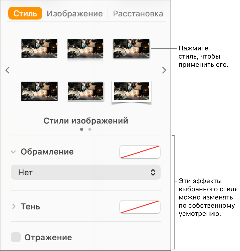 Вкладка «Стиль» в боковом меню «Формат» с параметрами стиля объекта.