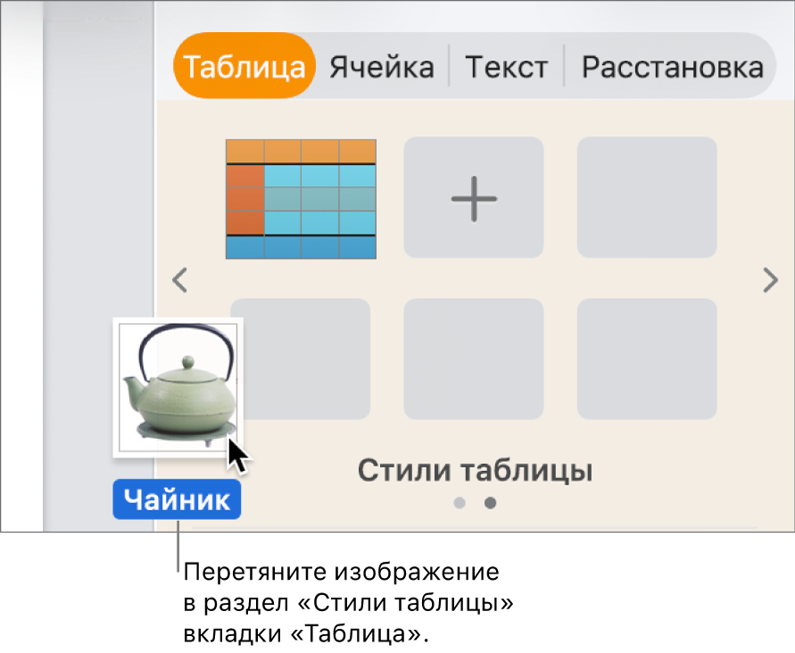 Перетягивание изображения на панель стилей таблиц для создания нового стиля.