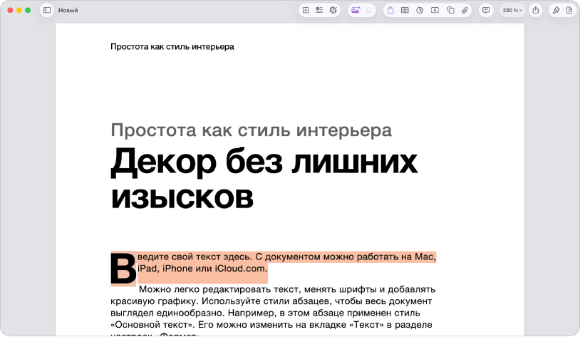В открытом документе с шаблоном выбран текст-заполнитель.