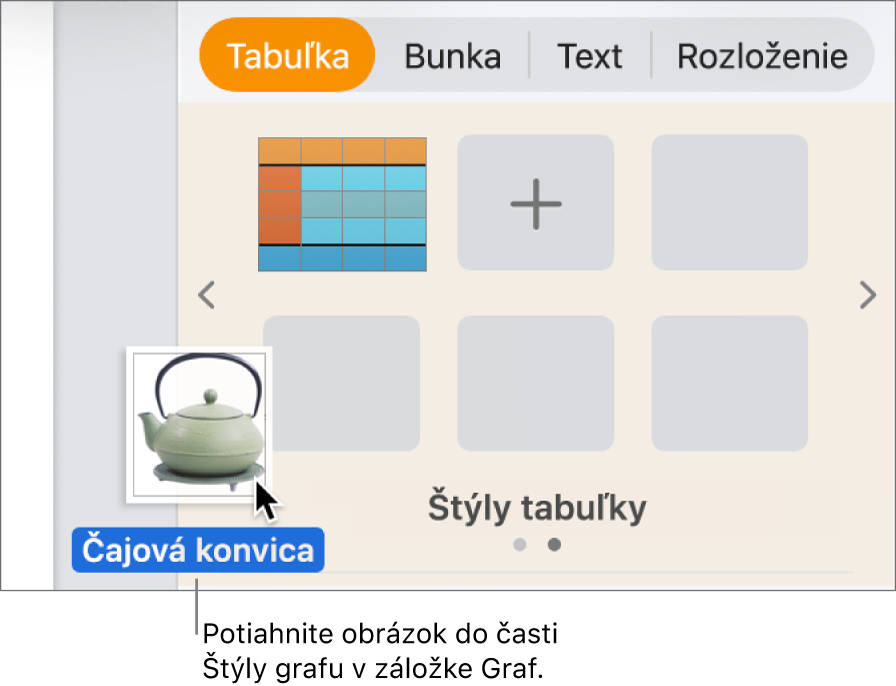 Vytvorenie nového štýlu potiahnutím obrázka do časti štýlov grafu bočného panela.