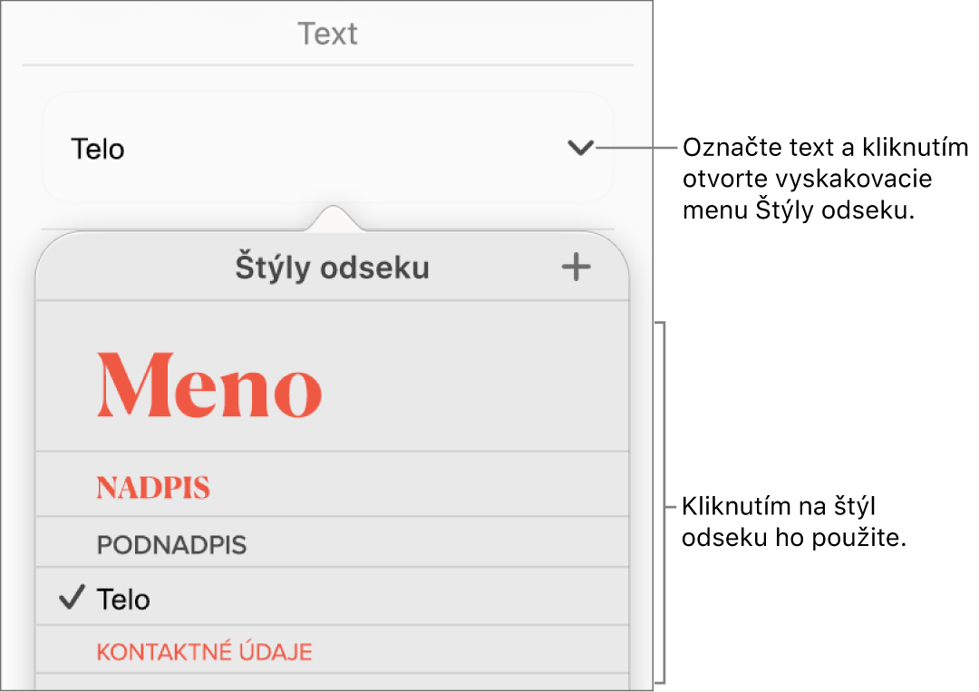 Menu Štýly odseku.