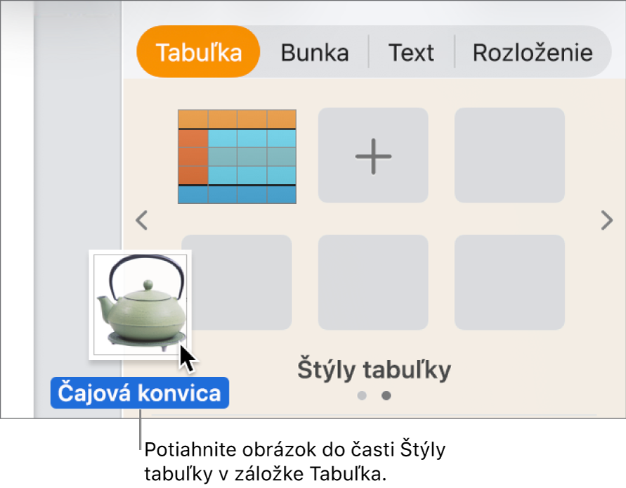 Vytvorenie nového štýlu potiahnutím obrázka na panel štýly tabuľky.