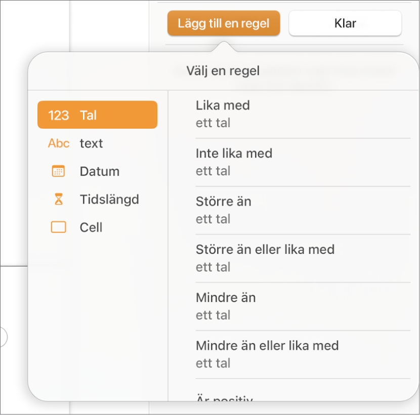 Knappar för att skapa villkorade cellmarkeringsregler.