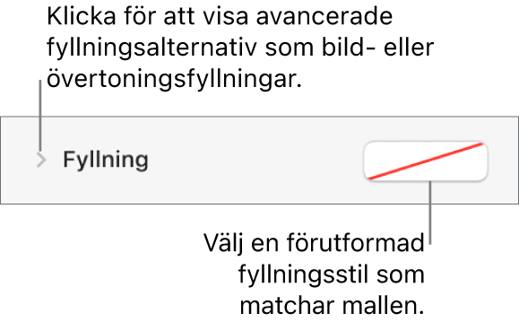 Reglage för att välja fyllningsfärg.