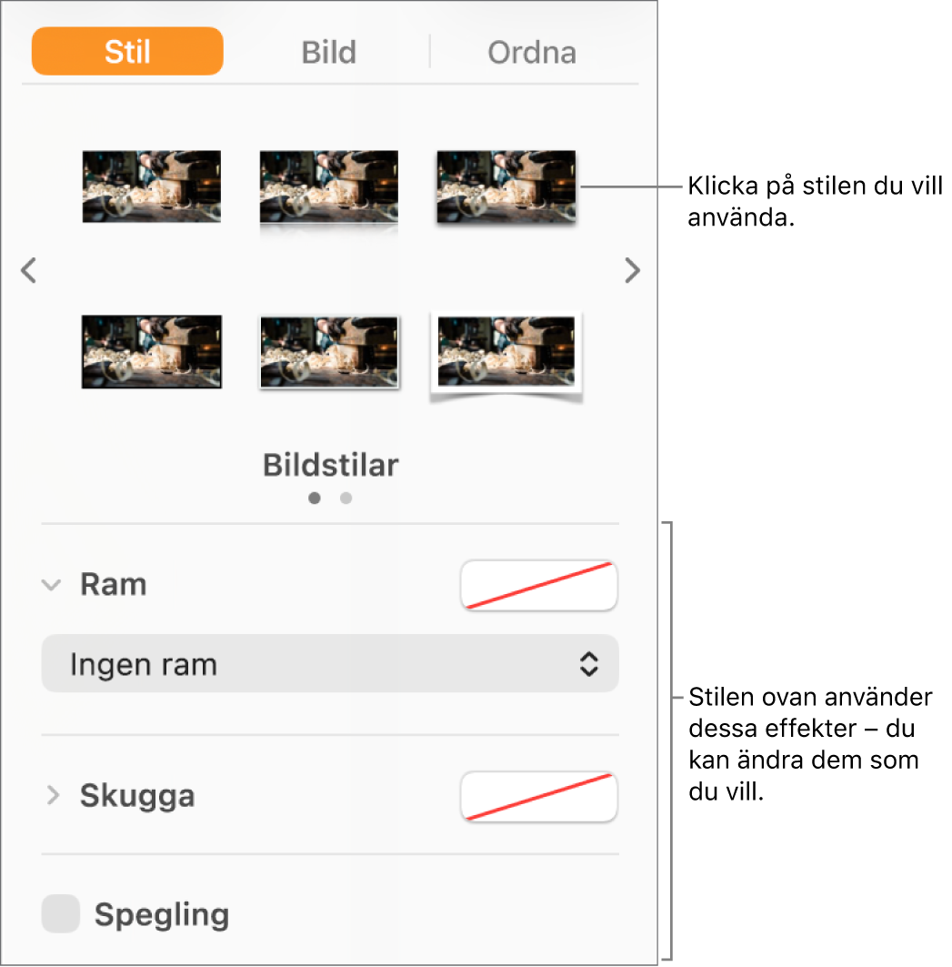 Fliken Stil i formatsidofältet med alternativ för objektstilar.