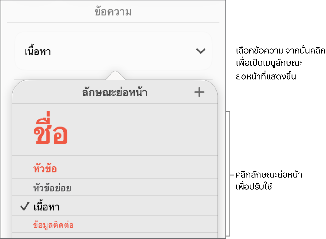 เมนูลักษณะย่อหน้า