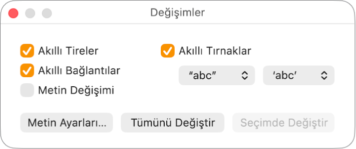 Değişimler penceresi.