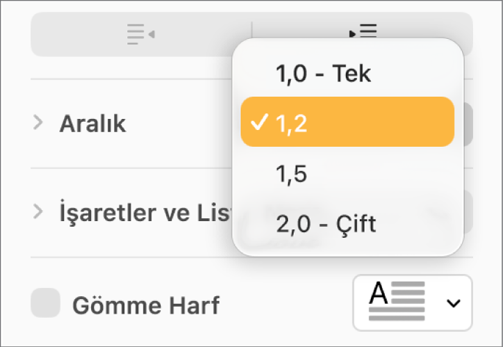 Tek, Çift ve diğer seçenekleri olan Aralık açılır menüsü.