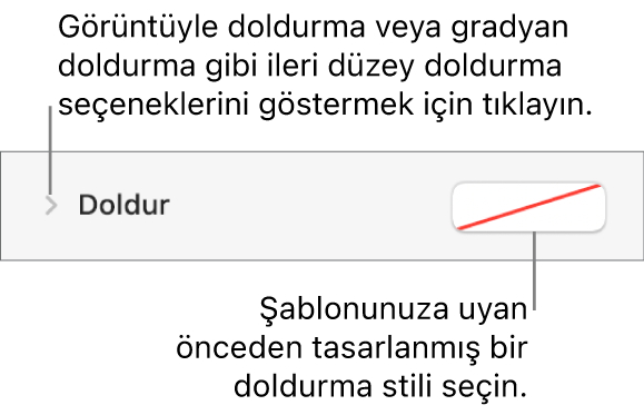 Doldurma rengi seçme denetimleri.