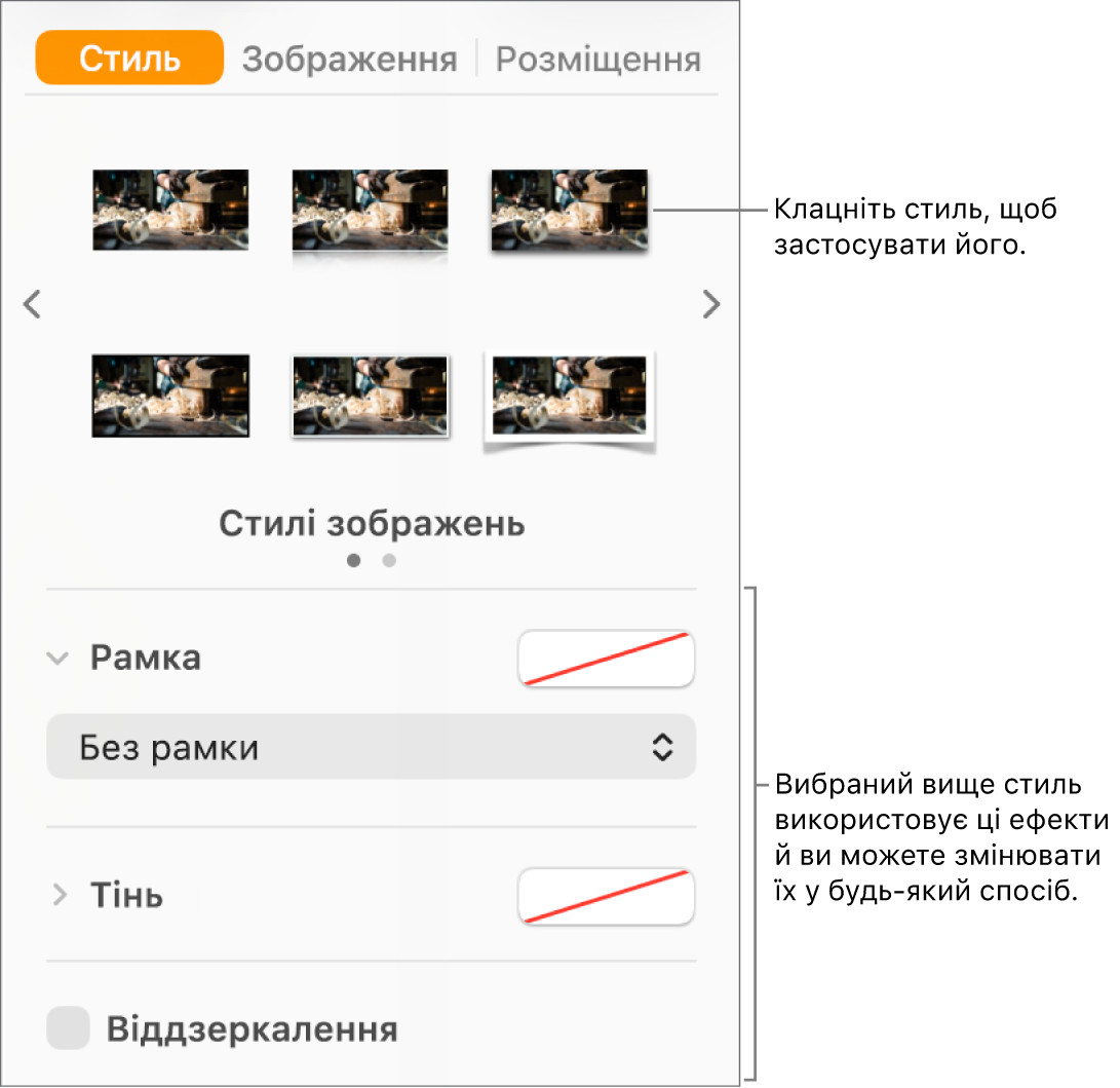 Вкладка «Стиль» на бічній панелі «Формат» з опціями стилів обʼєкта.