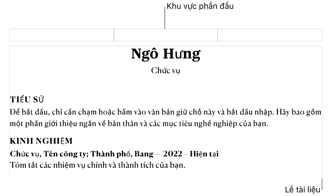 Chế độ xem bố cục hiển thị khu vực đầu trang và lề tài liệu.
