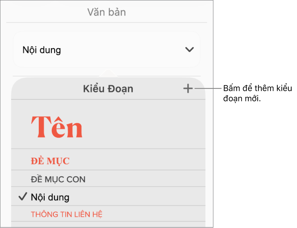 Menu Kiểu đoạn với chỉ thị đến nút Kiểu mới.