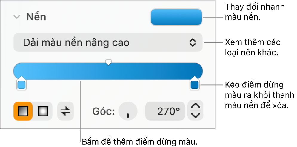 Các điều khiển để tô màu đối tượng.