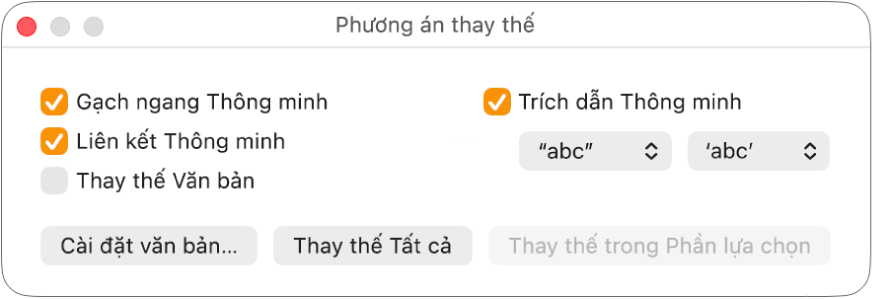 Cửa sổ Phương án thay thế.