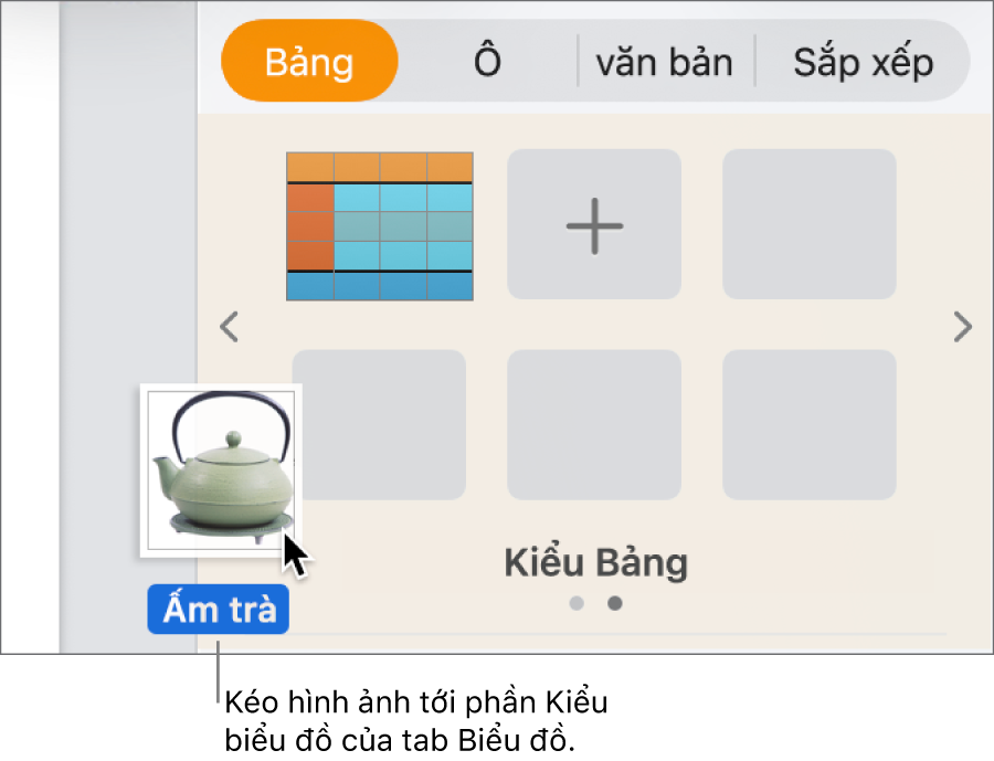 Kéo hình ảnh vào phần kiểu biểu đồ của thanh bên để tạo kiểu mới.