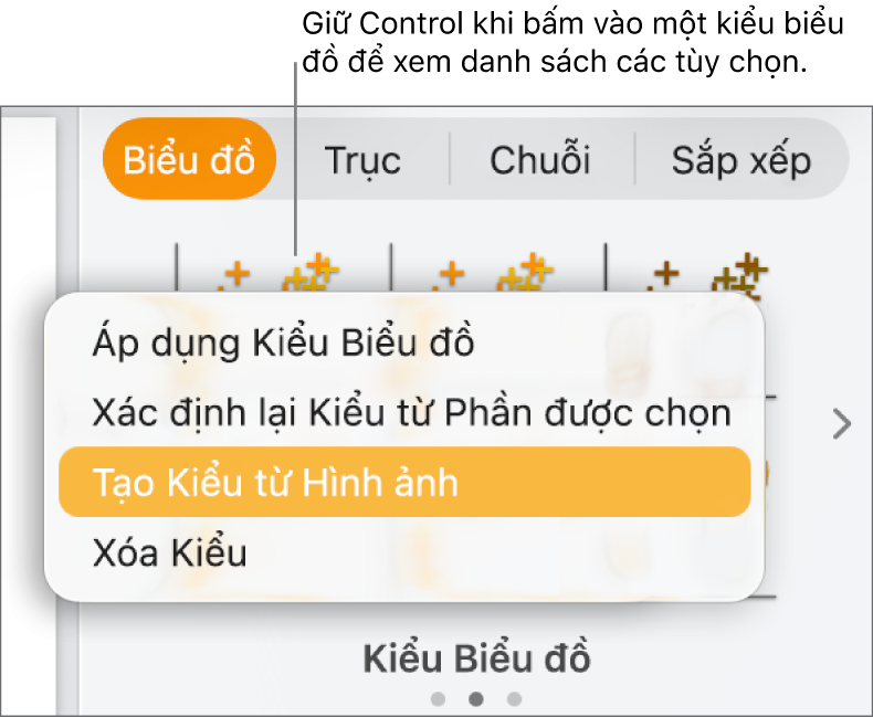 Menu phím tắt kiểu biểu đồ.