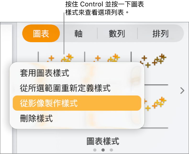 圖表樣式的快捷鍵選單。