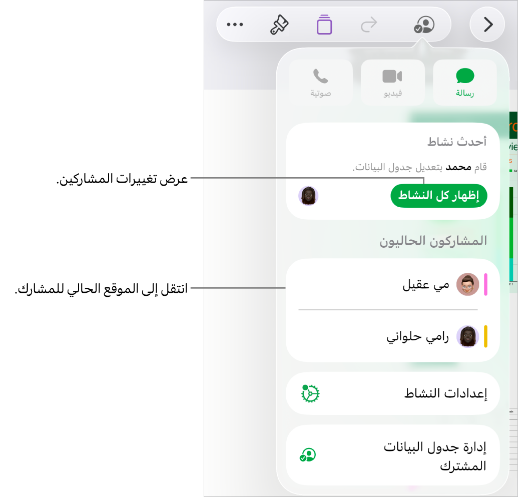 قائمة التعاون مفتوحة ويظهر بها المشاركون الحاليون.