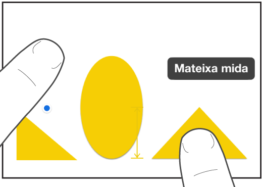 Un dit just sobre una forma i l’altre subjectant un objecte amb “Mateixa mida” a la pantalla.