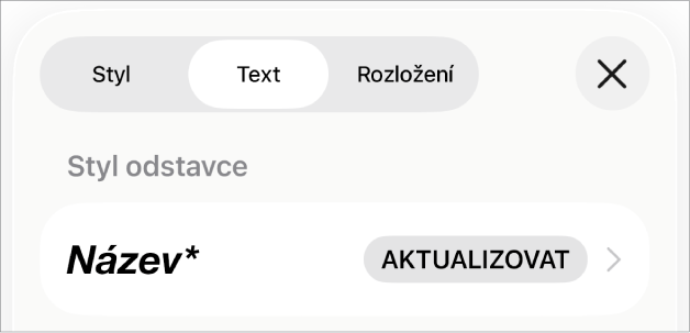 Styl odstavců s hvězdičkou a tlačítkem Aktualizovat napravo.