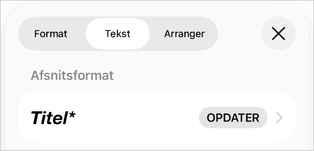 Et afsnitsformat med en stjerne og knappen Opdater til højre.