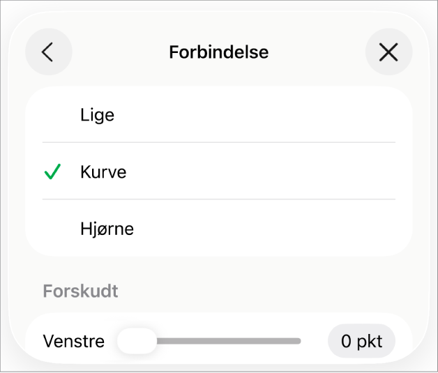 Forbindelsesmulighederne med Kurve valgt.