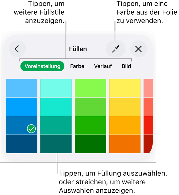 Fülloptionen im Tab „Stil“ der Taste „Format“