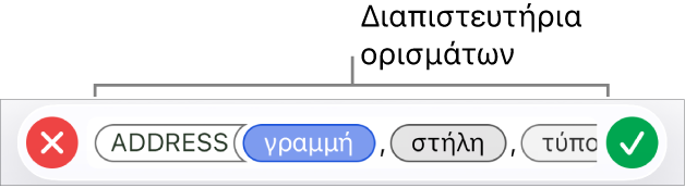 Ο Επεξεργαστής τύπων που δείχνει μια συνάρτηση με διακριτικά ορισμάτων.
