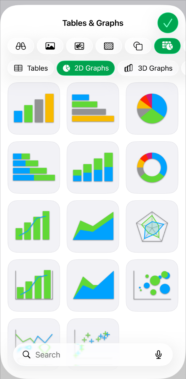 The graphs menu showing 2D graphs.