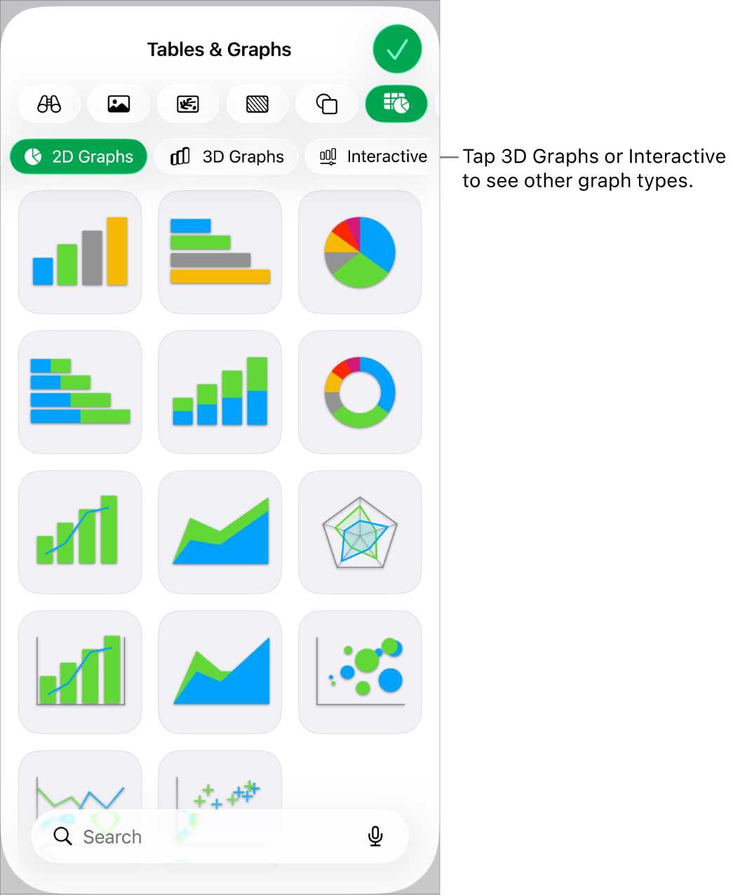 The graph menu showing 2D graphs.