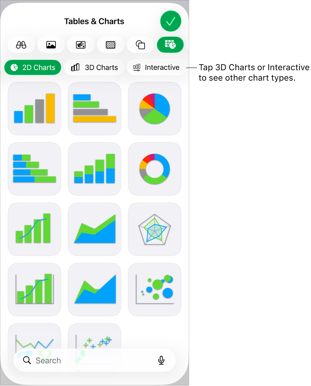 The chart menu showing 2D charts.