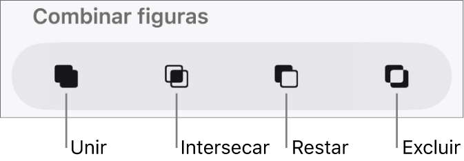 Botones Unir, Cruzar, Sustraer y Excluir debajo de Combinar figuras.