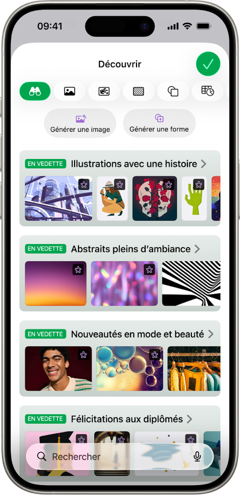 La catégorie Découvrir du centre de contenu qui affiche des options pour générer une image ou ajouter des images payantes à une feuille de calcul.