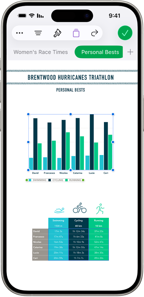 גיליון עבודה העוקב אחר מידע על טיולים, המציג שמות של גיליונות ליד חלקו העליון של המסך. הכפתור ״הוסף גיליון״ למעלה משמאל, ולאחר מכן כרטיסיות של הגיליונות ״גובה״ ו״מקטעי מסלול״.