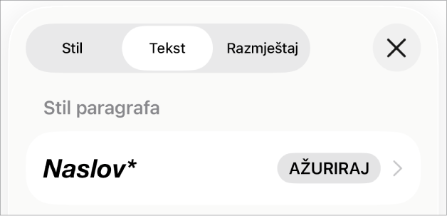 Stil paragrafa s asteriskom do njega i tipka Ažuriranja s desne strane.