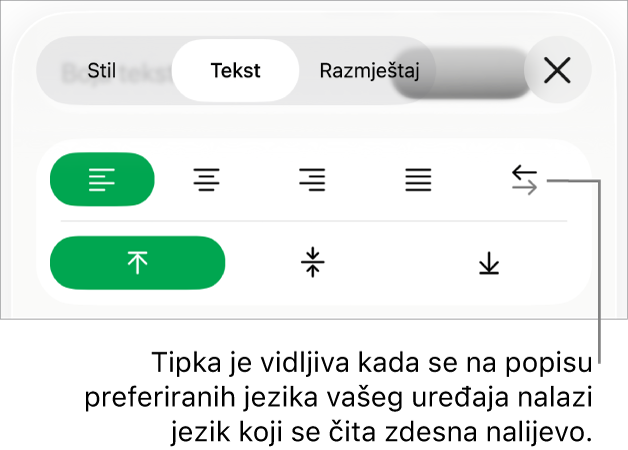 Odjeljak Stil izbornika Formatiraj s balončićem za tipku S desna na lijevo.