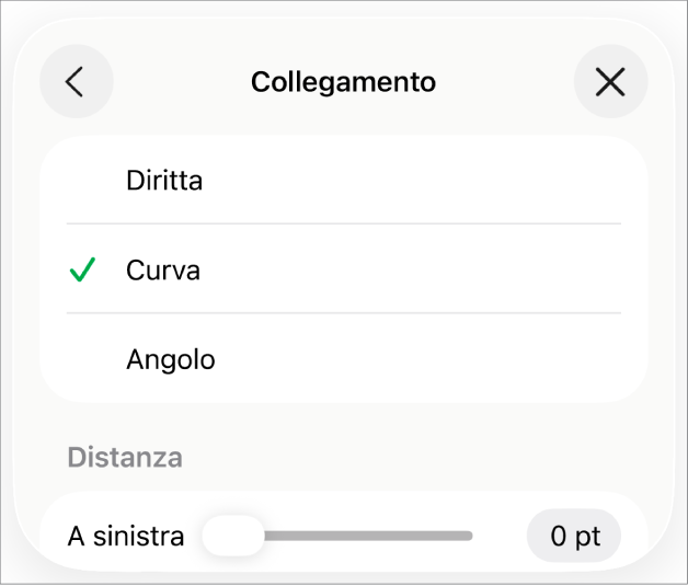 I controlli Connessione con Curva selezionato.