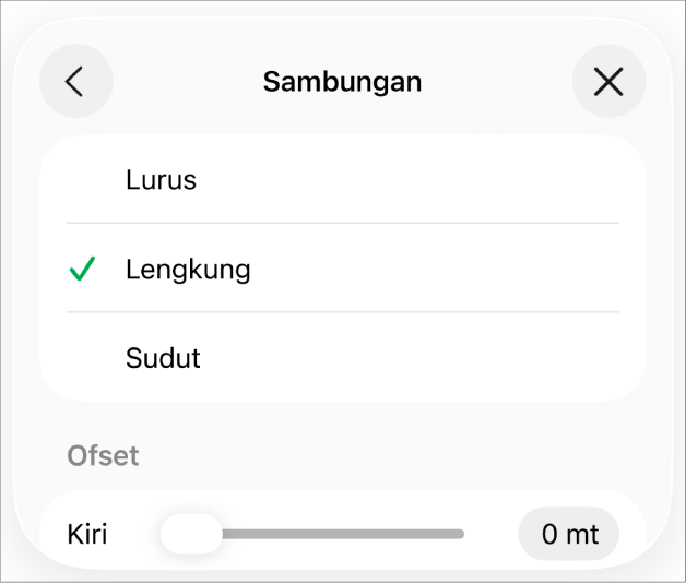 Kawalan Sambungan dengan Lengkung dipilih.