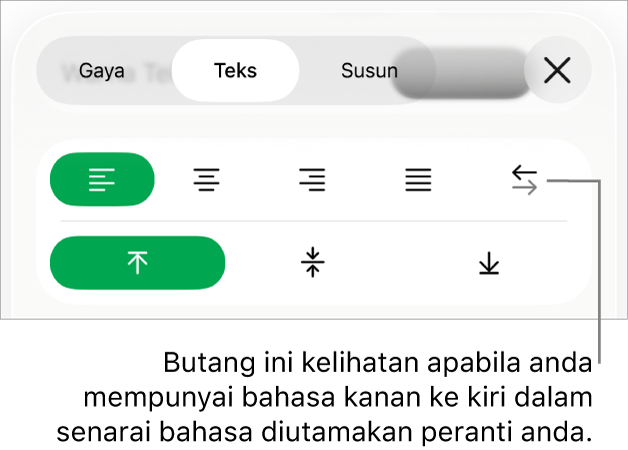 Bahagian Gaya pada menu Format dengan petak bual ke butang Kanan ke Kiri.