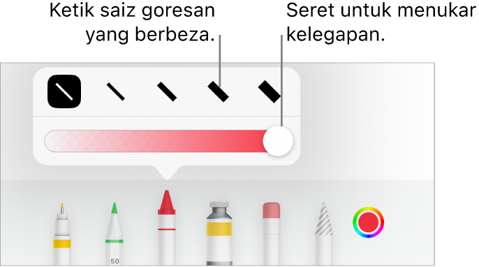 Kawalan untuk memilih saiz goresan dan gelangsar untuk melaraskan kelegapan.