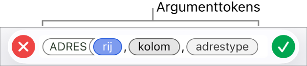 De formule-editor met een functie met argumenttokens.