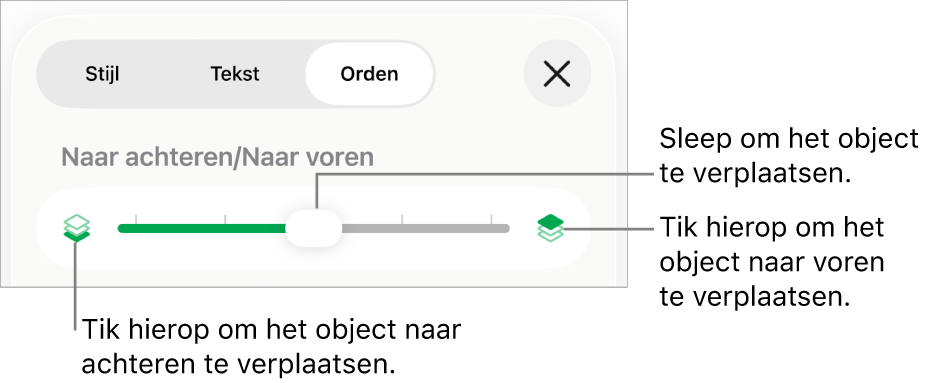 De achteruitknop, de vooruitknop en de schuifknop voor lagen.