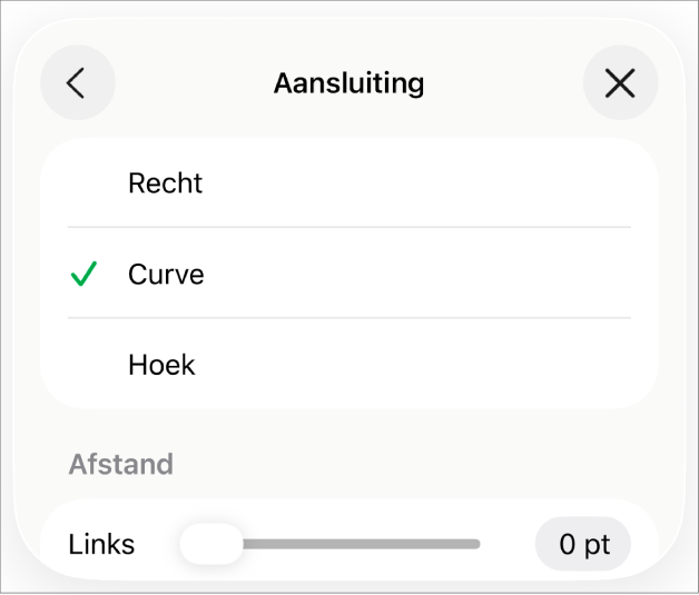 De aansluitingsregelaars waarbij 'Curve' is geselecteerd.